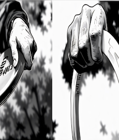 Power grip close-up: four finger pads under rim, thumb on top, small palm gap